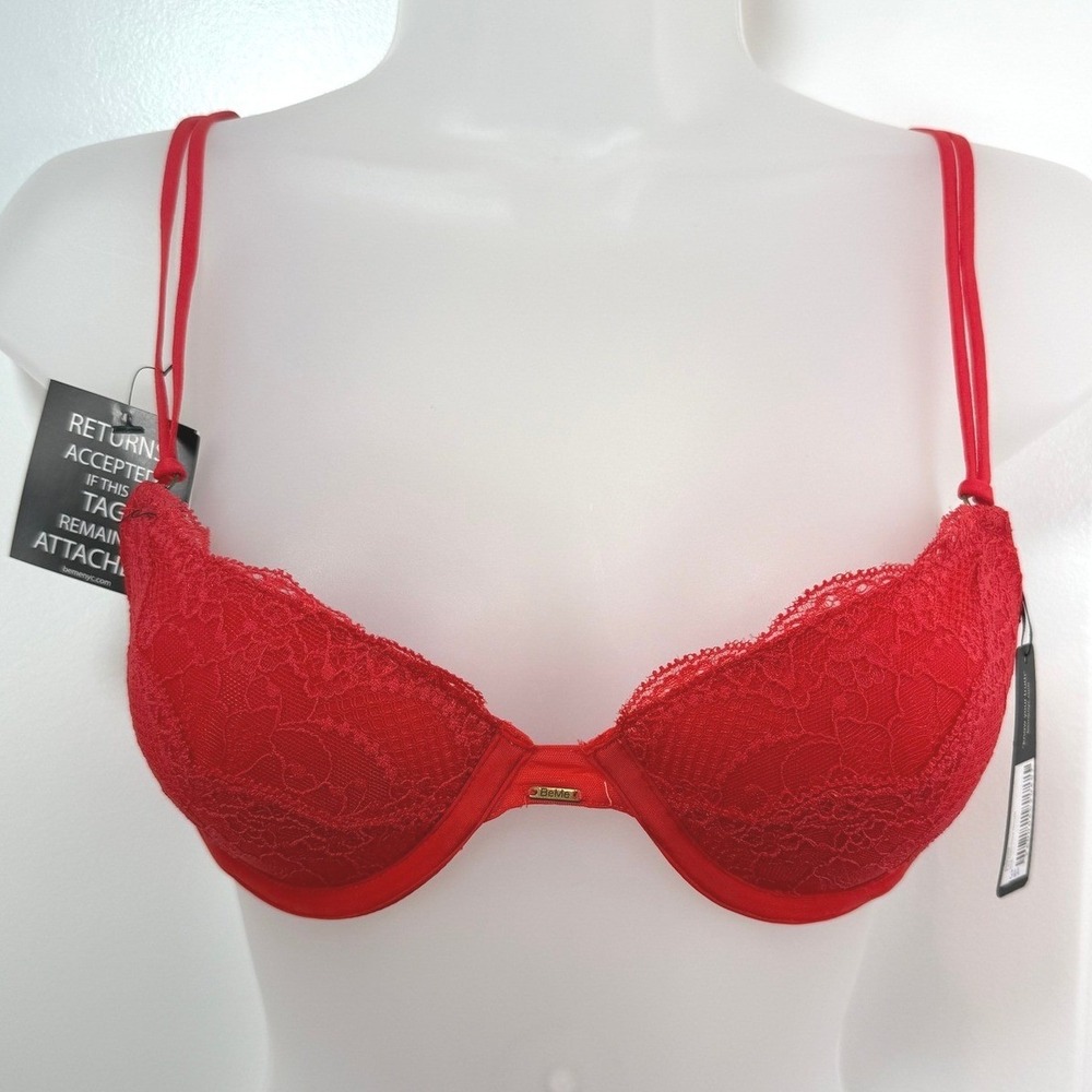 NWT BeMe New York Red Lace Demi Bra Underwire Adjustable Womens 34A Boudoir